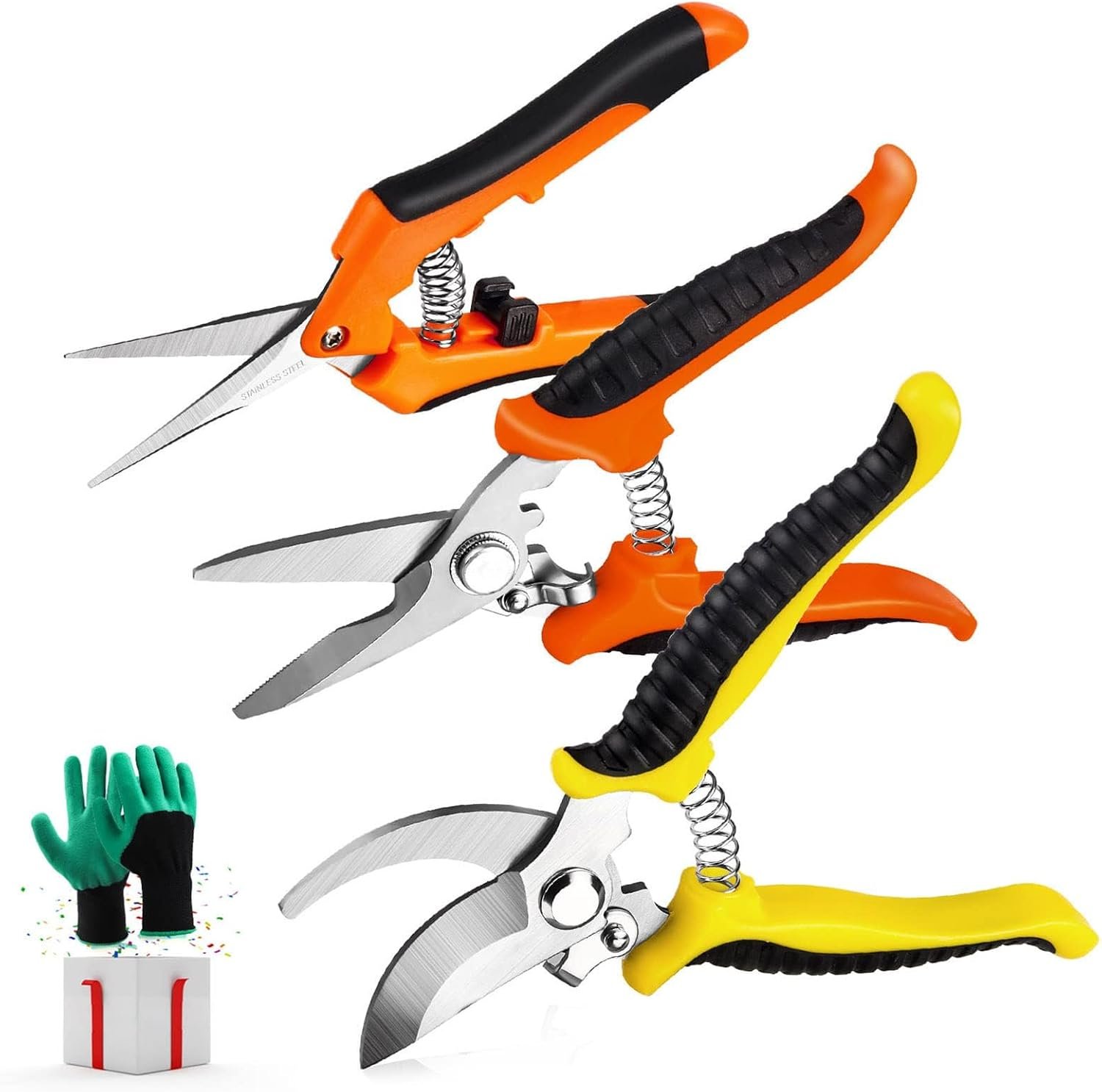 3 Pack Garden Pruning Shears with Gloves