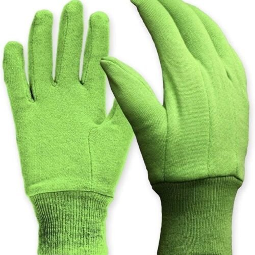 Cotton Jersey Garden Gloves with Classic Design, Green, Medium Size