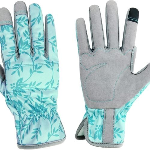 Puncture Resistant Leather Garden Gloves for Women with Touchscreen Compatibility for Digging, Weeding and Planting