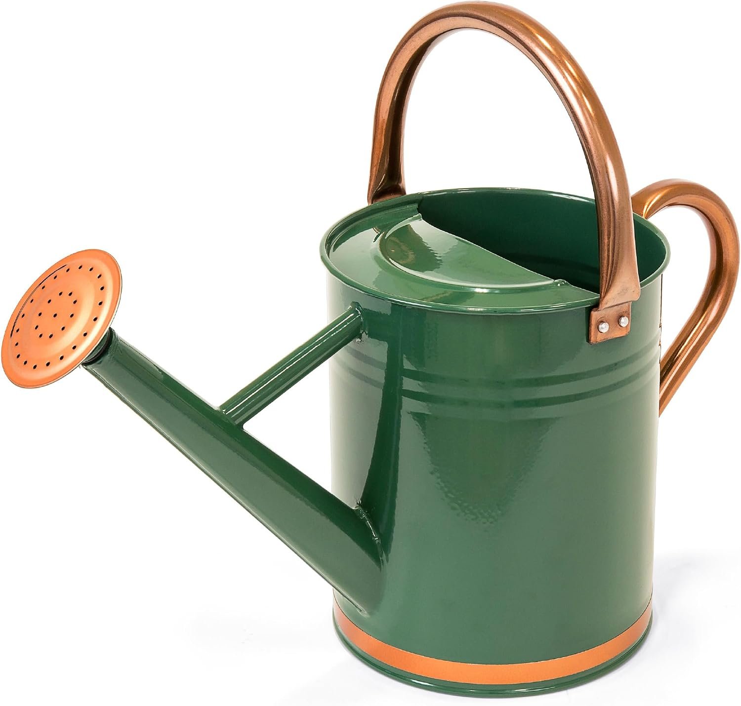Lightweight Galvanized Steel Gardening Watering Can with Top Handle and Copper Accents