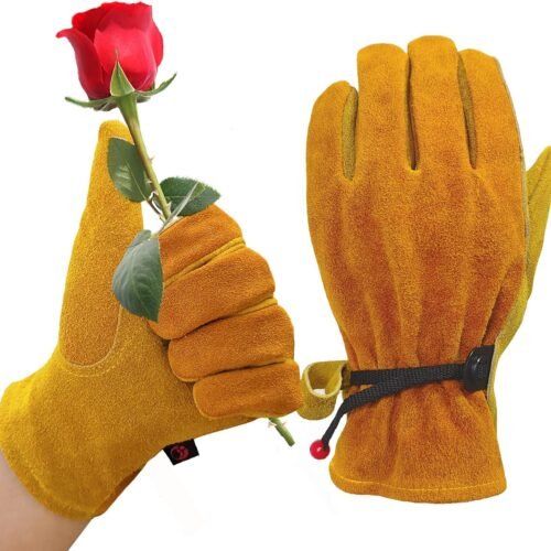 Heavy Duty Leather Work Gloves for Men and Women with Cotton Lining, Thorn Proof for Cactus and Rose Pruning