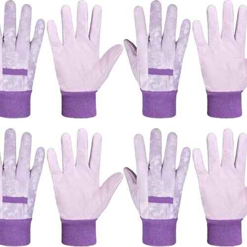 Cotton Soft Jersey Garden Gloves for Women with PVC Dots, Floral Design, 4 Pairs Ideal for Gardeners