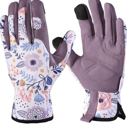 Printed Breathable Floral Garden Gloves for Women with Touchscreen Design and No-Slip Palm Grip