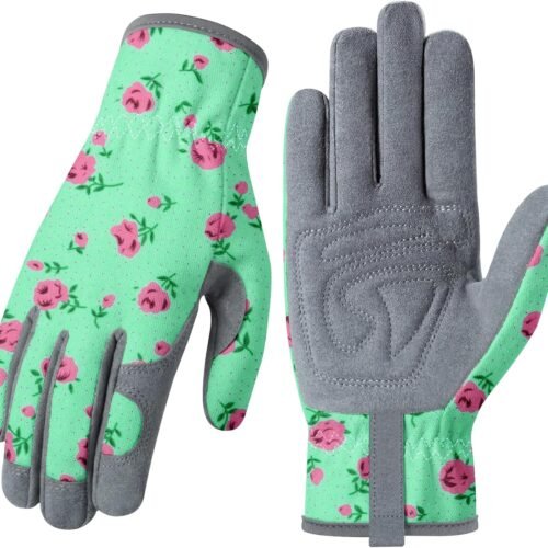Breathable Leather Garden Gloves for Women with Grip, Thorn Proof Work Gloves for Gardening