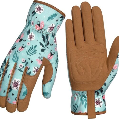 Abrasion Resistant Gardening Gloves for Women with Double-Layer Padded Palm, Breathable Back and Elastic Wrist Closure