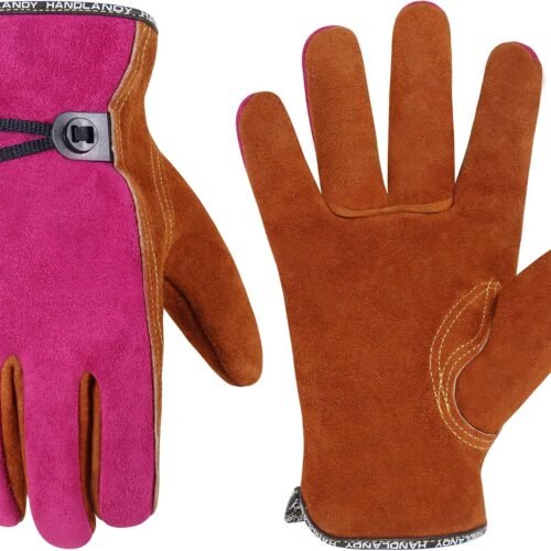 Utility Tough Cowhide Leather Work Gloves for Men and Women, Heavy Duty Gardening Gloves
