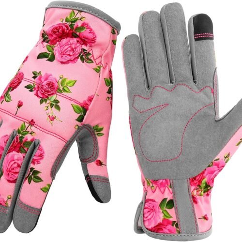 Flexible Breathable Leather Gardening Gloves for Women, Thorn Proof Work Gloves for Weeding, Digging and Pruning, Pink
